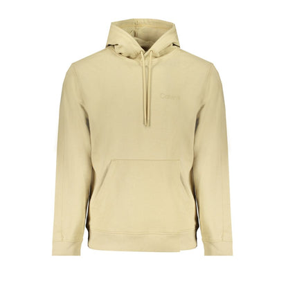 Calvin Klein Beige Cotton Men Sweater with pocket and logo, made from 95% regenerative cotton, perfect for eco-conscious fashion enthusiasts.
