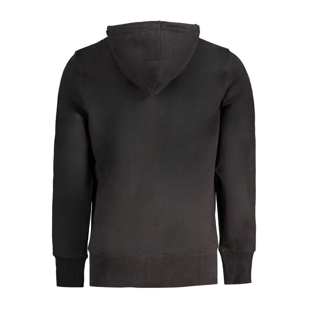 Back view of Calvin Klein Black Cotton Men Sweater Hoodie showcasing hood and sleek design.