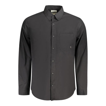 Calvin Klein Black Cotton Shirt with long sleeves, Italian collar, 2 button cuffs, 1 pocket, embroidered logo, organic cotton