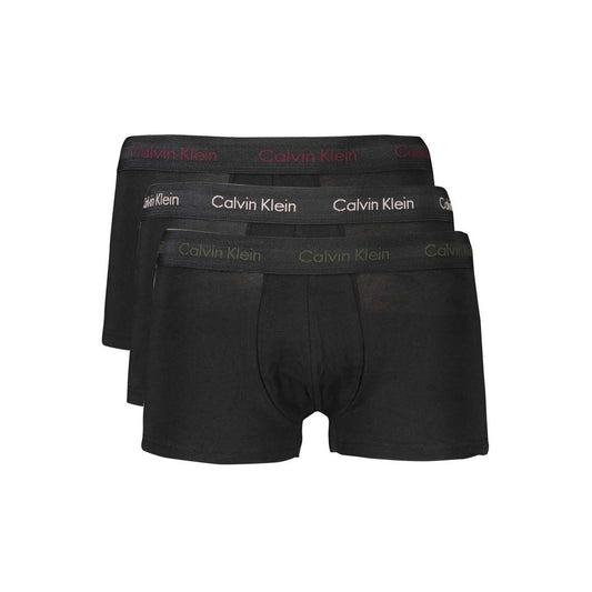 Calvin Klein Black Cotton Underwear boxer tri-pack with elastic waistbands in different colors and logo detail.