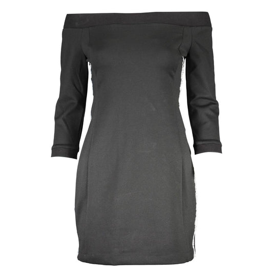 Calvin Klein Black Polyester Dress with off-shoulder neckline, 3/4 sleeves, and contrasting details showcasing elegance and style.