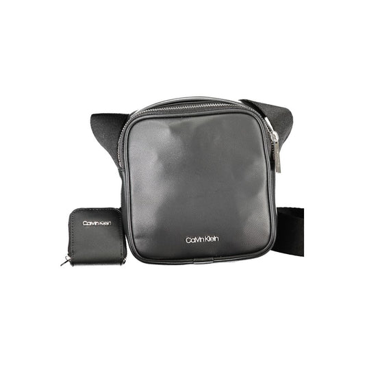 Calvin Klein Black Polyester Shoulder Bag with adjustable strap, internal pocket, external coin purse, and zip closure.