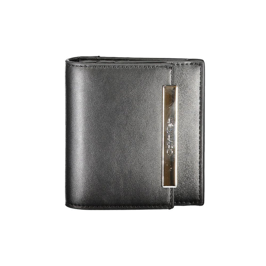 Calvin Klein Black Polyester Wallet with RFID block, card spaces, external pocket, zip and automatic closure, featuring logo.