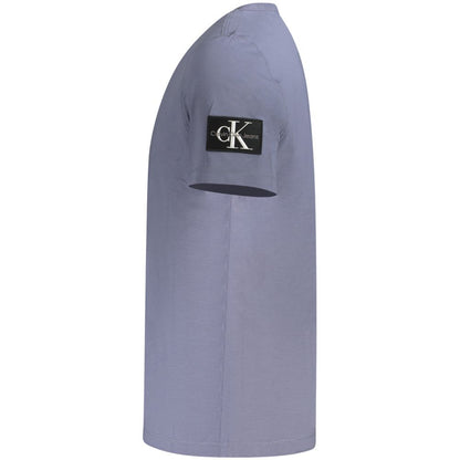 Calvin Klein Blue Cotton T-Shirt with short sleeves, crew neck, contrasting details, and logo on sleeve, 95% regenerative cotton