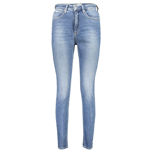 Calvin Klein Blue Cotton Women Jeans, high-rise skinny with washed effect, sustainable style, five pockets, button and zip closure.