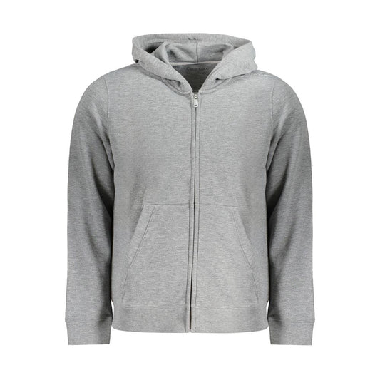 Calvin Klein Gray Recycled Polyester Men Hoodie showcasing eco-friendly sporty style with zipper and hood.