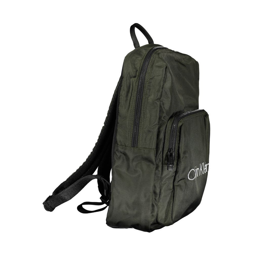 Calvin Klein Green Polyester Men Backpack with external pocket and laptop space, featuring modern design and Calvin Klein logo.