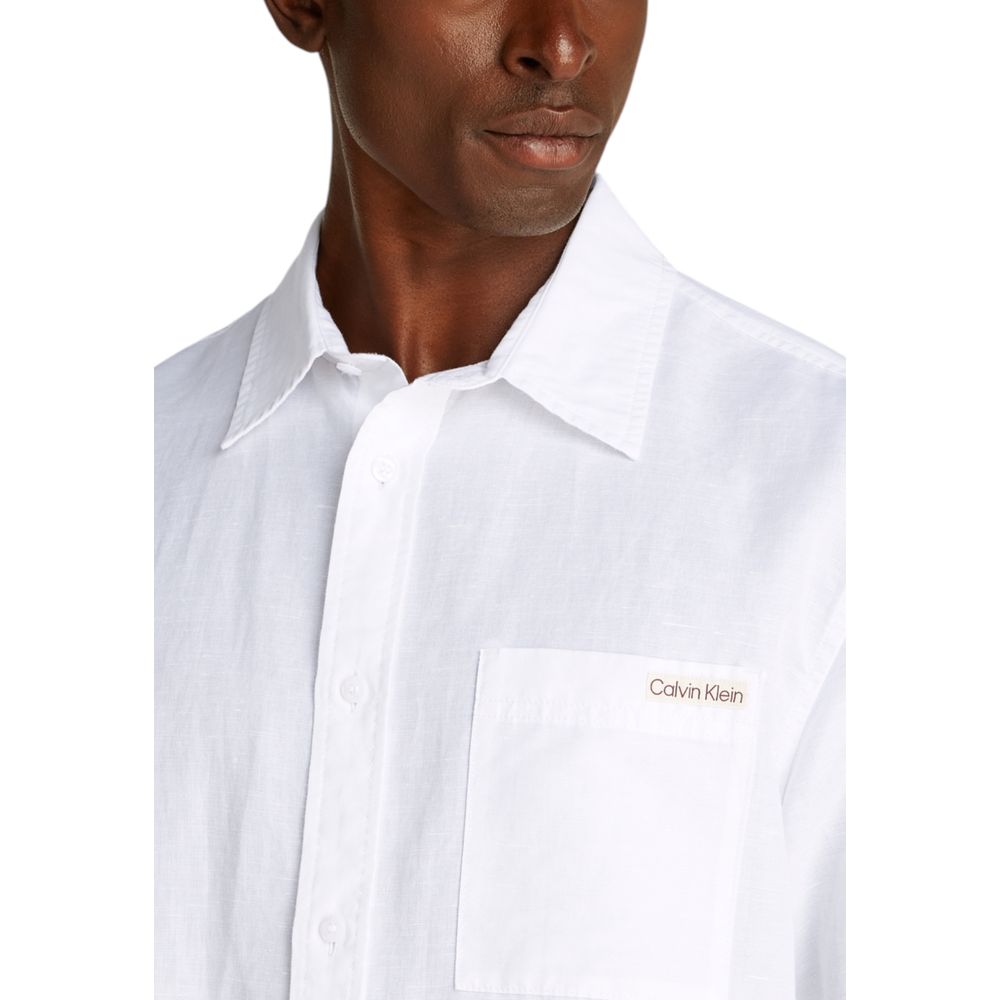 Calvin Klein Jeans White Linen Shortsleeve Shirt