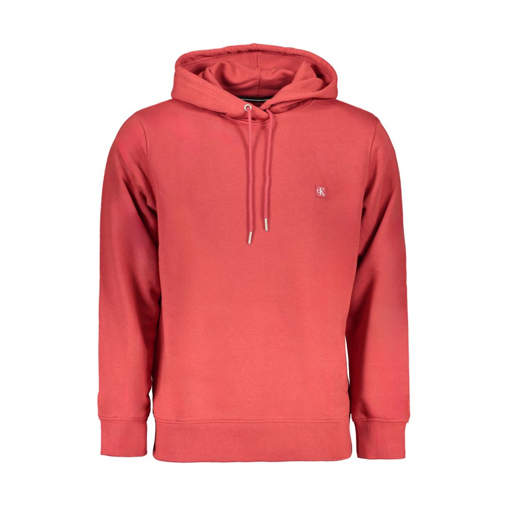 Calvin Klein Red Cotton Sweatshirt with hood, long sleeves, brushed application, logo, 50% regenerative cotton material.