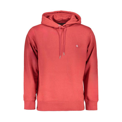 Calvin Klein Red Cotton Sweatshirt with hood, long sleeves, brushed application, logo, 50% regenerative cotton material.