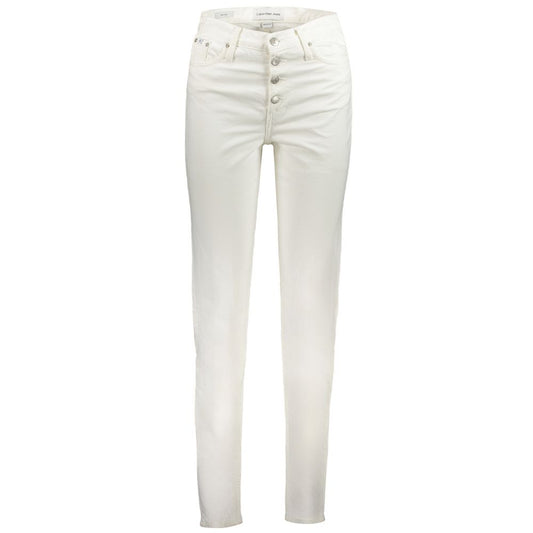 Calvin Klein White Cotton Women Jeans - sustainable mom jeans with 5-pocket design and branded button details.