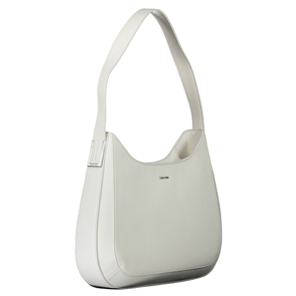Calvin Klein White Polyester Women Handbag with zip closure and shoulder strap, modern and eco-friendly design.