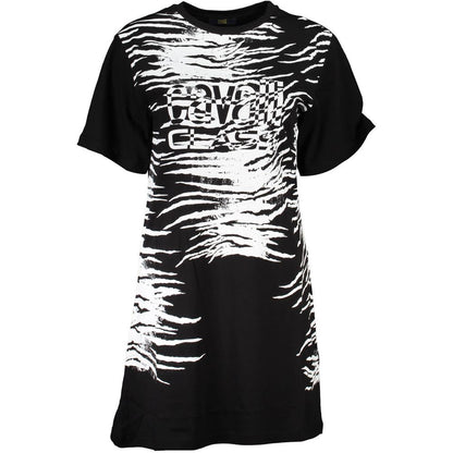 Cavalli Class Black Cotton Women Dress with chic bold print, ideal for modern sophistication and elegance, short sleeve design.