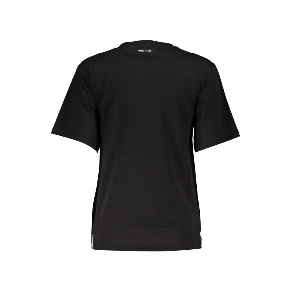 Back view of Cavalli Class Black Cotton Women Top with short sleeves and round neck.