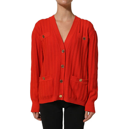 Celine Red Wool Knit ButtonEmbellished Cardigan Sweater