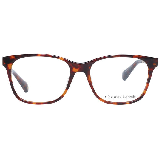 Christian Lacroix Brown Women Glasses Frame in acetate with full-rim square style and demo lenses, size 51-16-140.