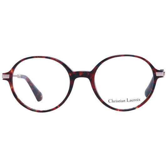 Christian Lacroix Red Women Glasses Frame, acetate full-rim, round style with demo lenses and branded case included.
