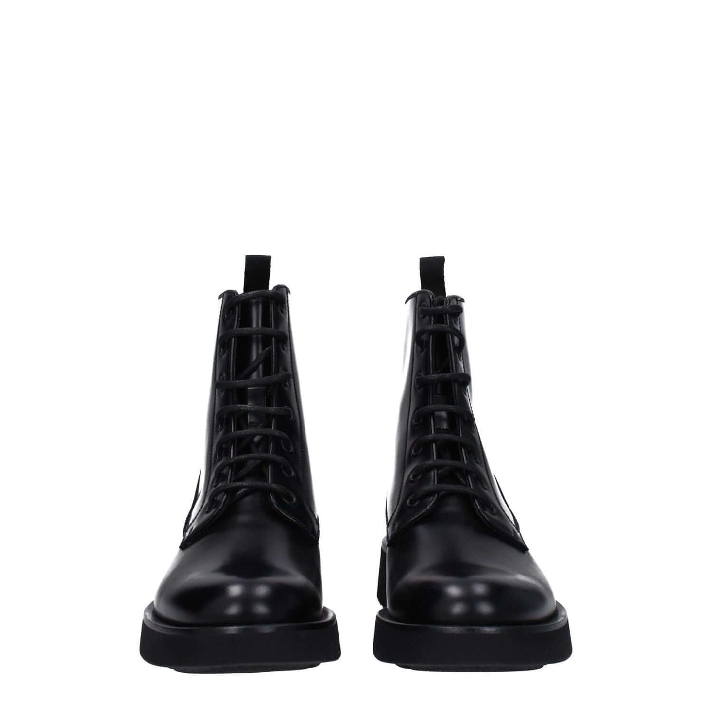 Church's Black Leather Ankle Boots with lace-up closure, round toe, and rubber sole. Features an aged and vintage effect design.
