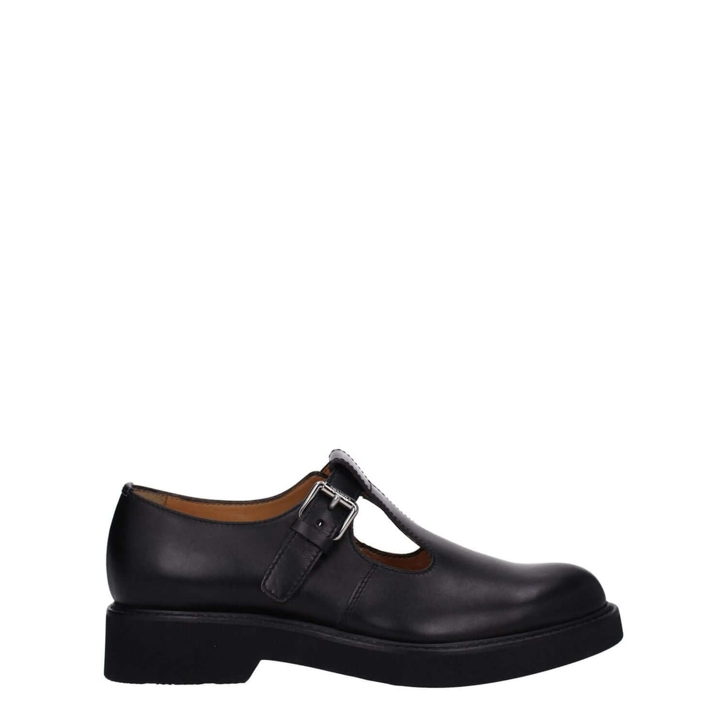 Church's Black Leather Oxfords And Derbies with buckle closure, round toe, and mid heels, perfect for casual style.