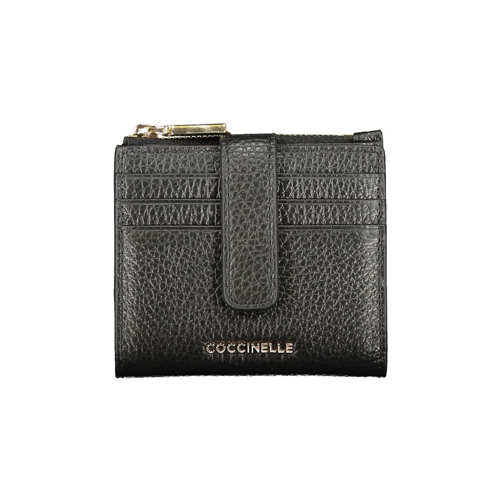 Coccinelle Black Leather Women Wallet with card slots and coin purse, showcasing Italian craftsmanship and luxury design.