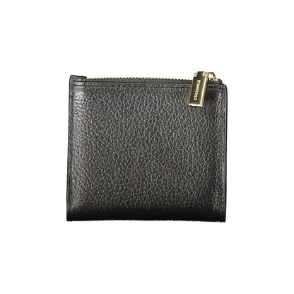 Coccinelle Black Leather Women Wallet featuring Italian craftsmanship and sleek design with gold-tone logo zipper.