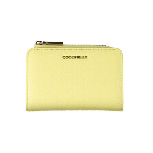 Coccinelle Yellow Leather Wallet with logo, double card spaces, coin purse, zip and automatic closure.