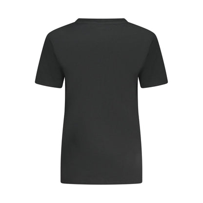 Back view of Converse Black Cotton Women T-Shirt showing slim fit crew neck design, perfect for casual chic style.