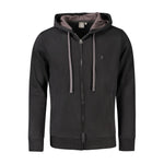 Coveri Moving Black Cotton Men Sweater with embroidered logo and zipper front, perfect for casual style and comfort.