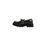 Cult Black Leather Platform shoes with brushed finish, decorative chain, and chunky sole for a contemporary and elegant style.
