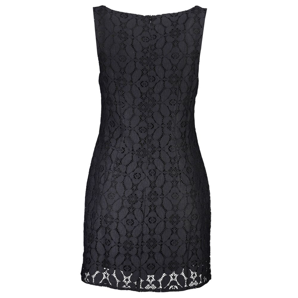 Desigual Black Polyester Women Dress with bold sleeveless cut, square neckline, and back zipper creating a unique ensemble.