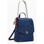 Desigual Blue Polyethylene Women Backpack with colorful embroidery and turnbuckle closure.