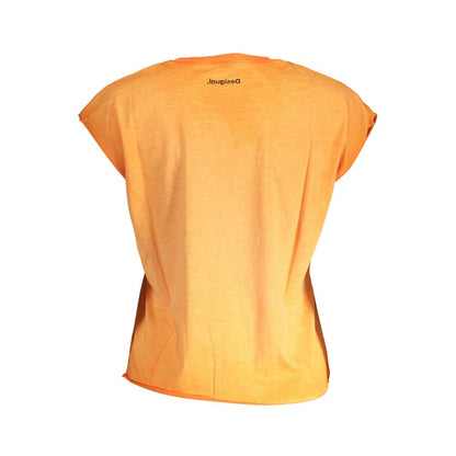 Desigual Orange Cotton Women T-Shirt with vibrant short sleeves and bold print, showcasing unique fashion style for confident women.
