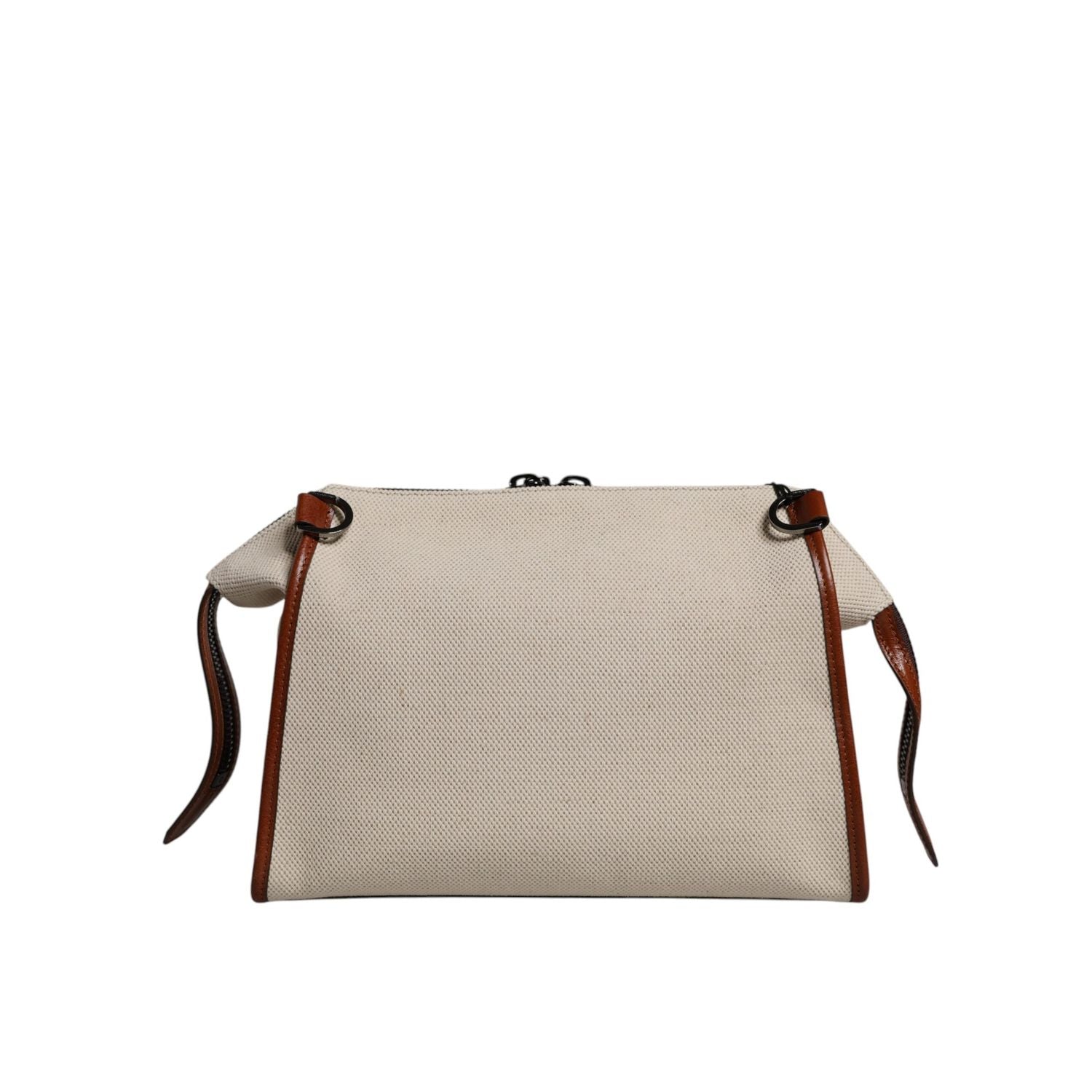 Dolce & Gabbana Beige Brown Cotton Leather Duffle Shoulder Bag