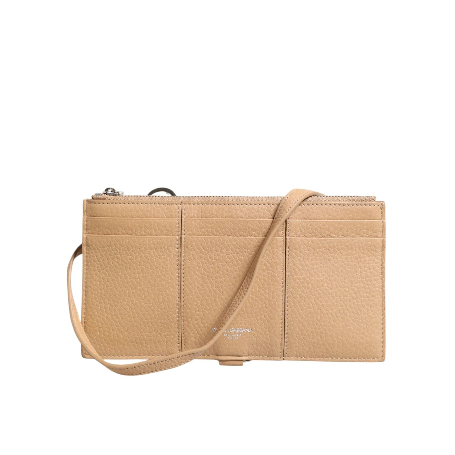 Dolce & Gabbana Beige Calfskin Leather Large Crossbody Card Holder Wallet
