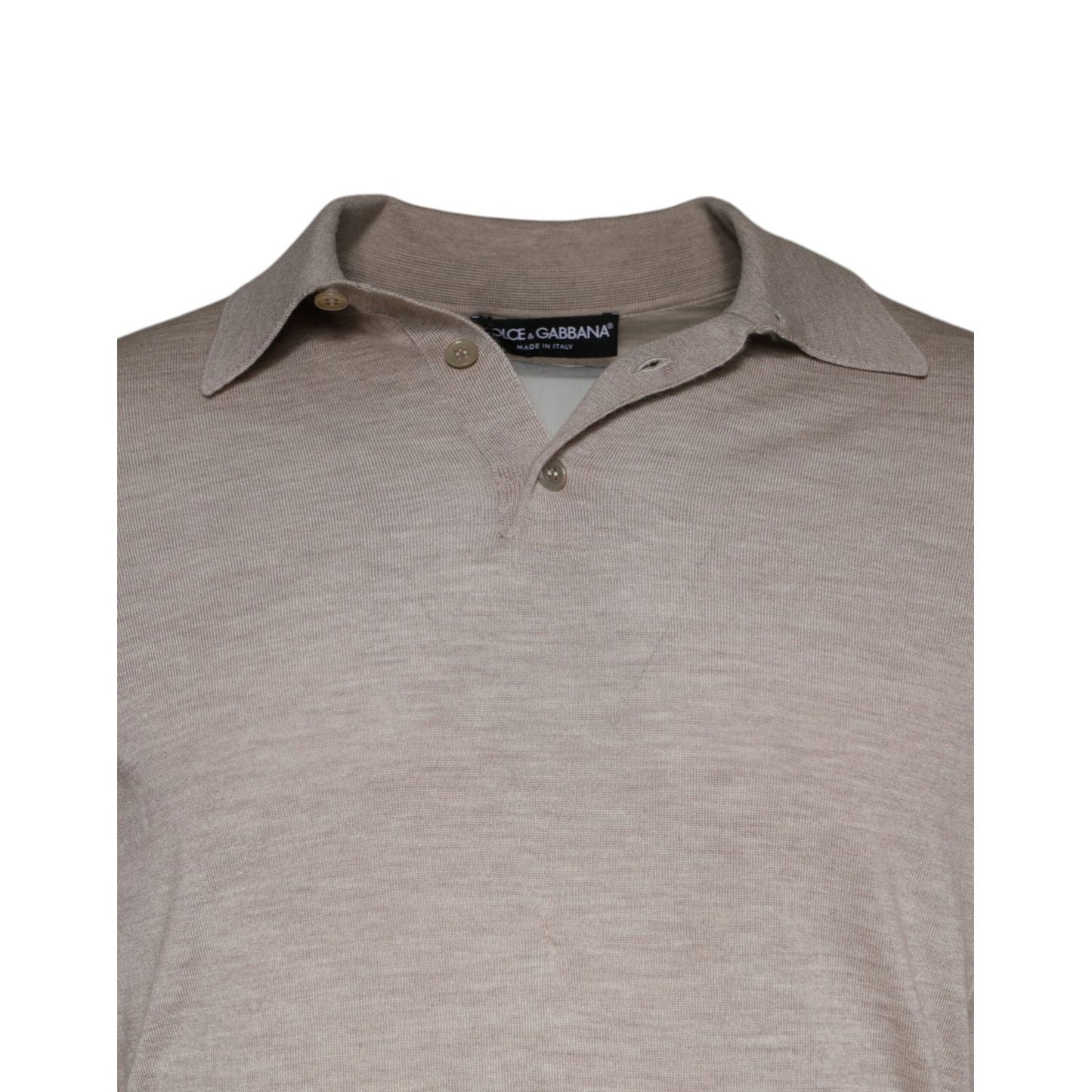 Dolce & Gabbana Beige Cashmere Knit Collared Pullover Sweater