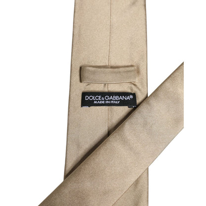 Dolce & Gabbana Beige Solid Silk Adjustable Necktie Tie