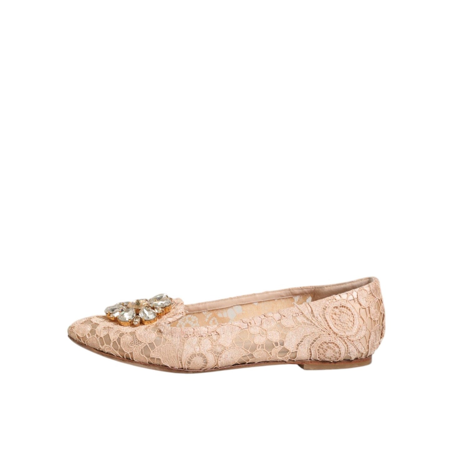 Dolce & Gabbana Beige Taormina Lace Crystals Flats Shoes
