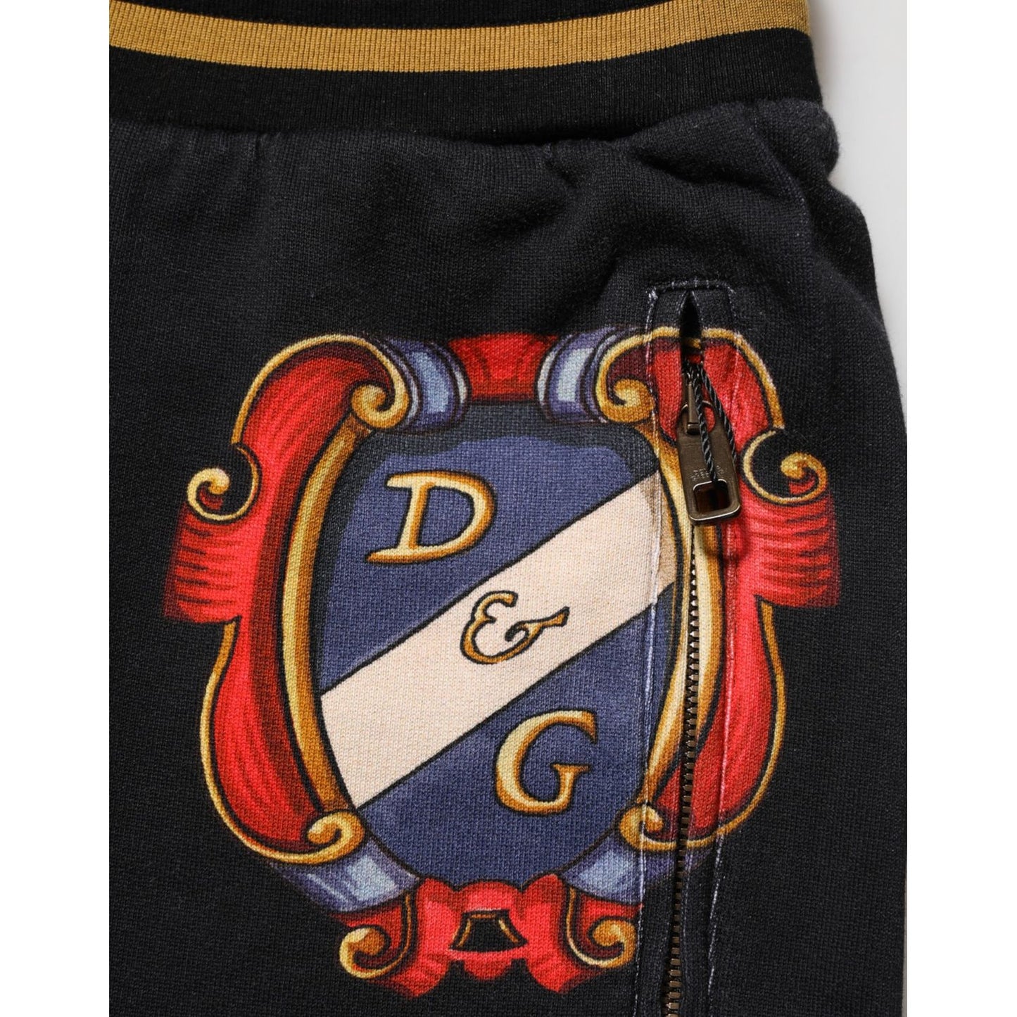 Dolce & Gabbana Black Baroque Crest Logo Men Trackpants Pants