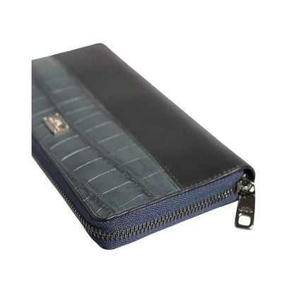 Dolce & Gabbana Black Blue Exotic Leather Men Continental Clutch Wallet