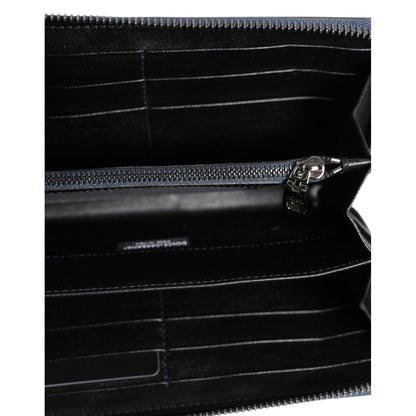 Dolce & Gabbana Black Blue Exotic Leather Men Continental Clutch Wallet