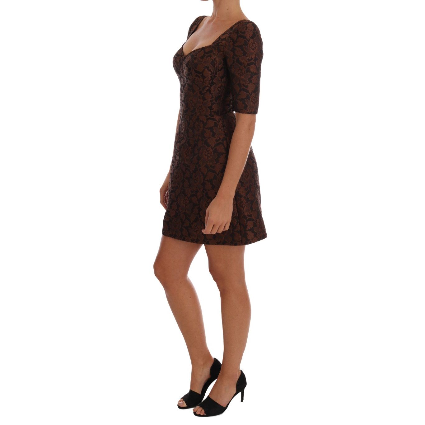 Dolce & Gabbana Black Brown Floral Brocade A-Line Dress