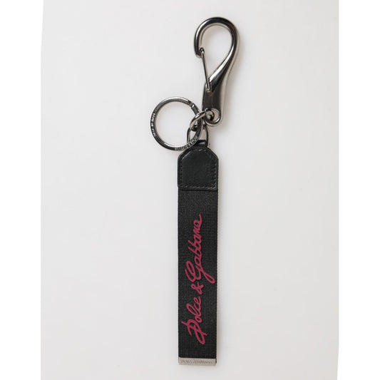 Dolce & Gabbana Black Burgundy Polyester DG Logo Men Keychain Keyring with polished metal hardware and sleek strap design.