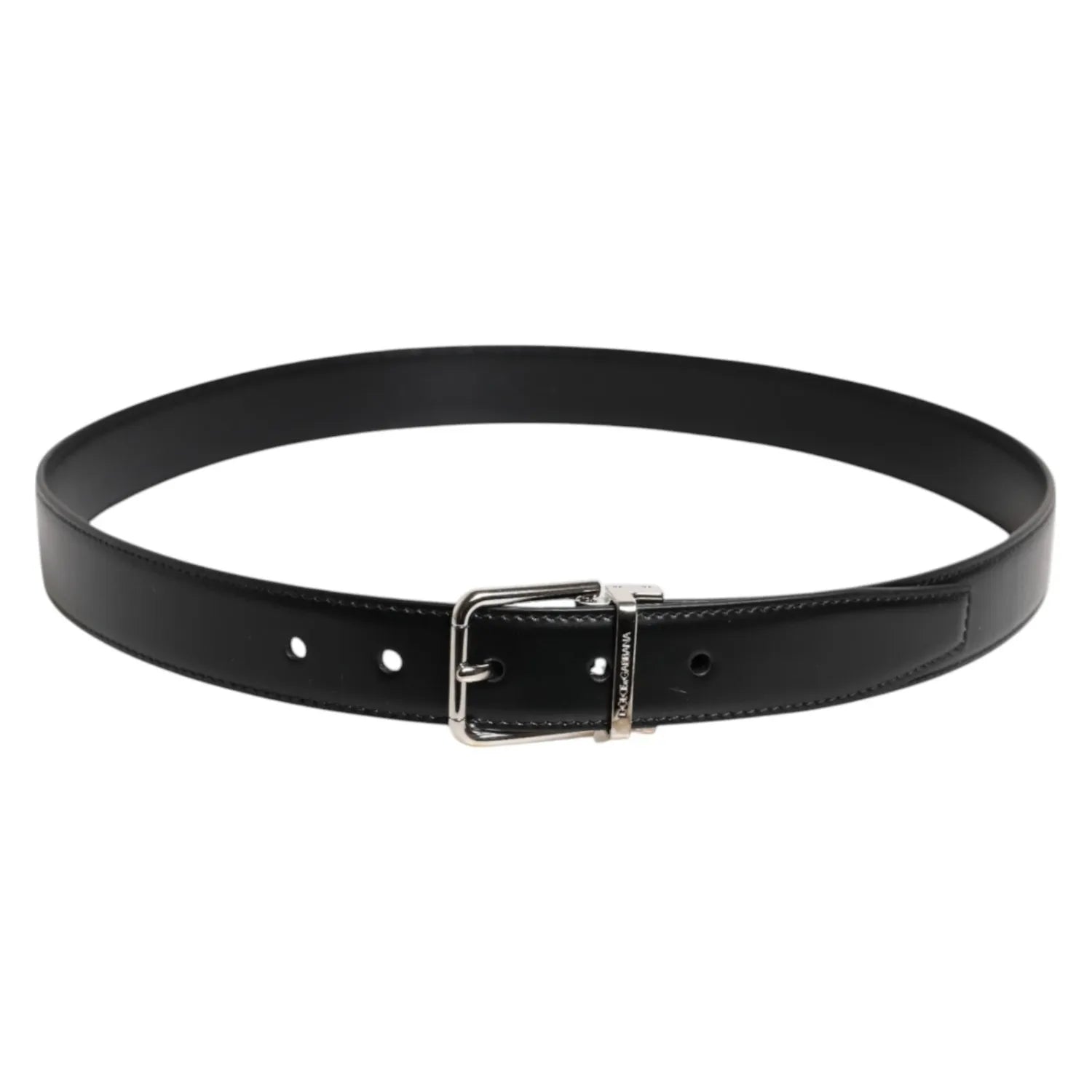 Dolce & Gabbana Black Calf Leather Silver Metal Buckle Belt