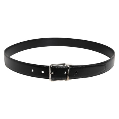 Dolce & Gabbana Black Calf Leather Silver Metal Buckle Belt