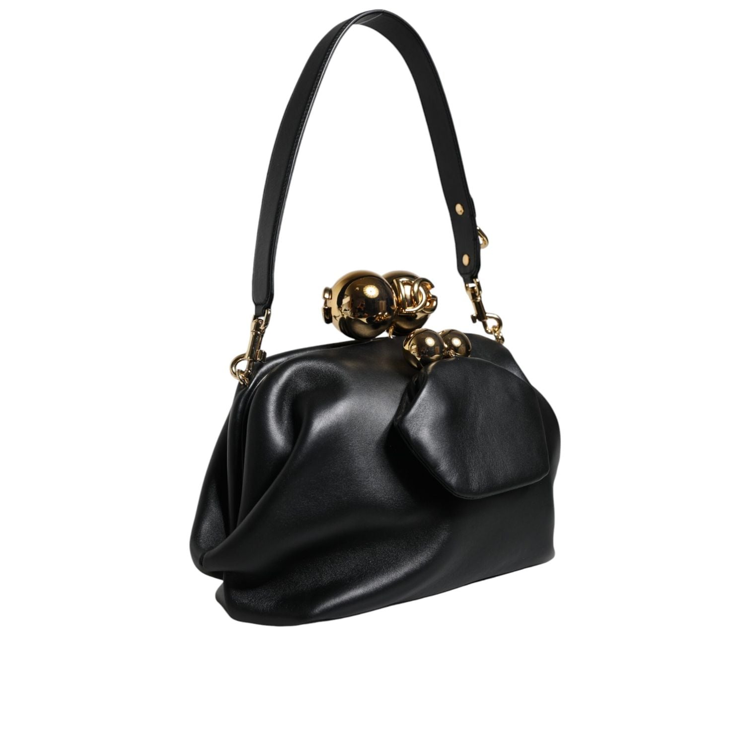 Dolce & Gabbana Black Calfskin Leather Shoulder Clutch Bag