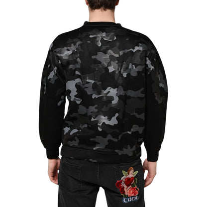 Dolce & Gabbana Black Camouflage Round Neck Sweatshirt Sweater