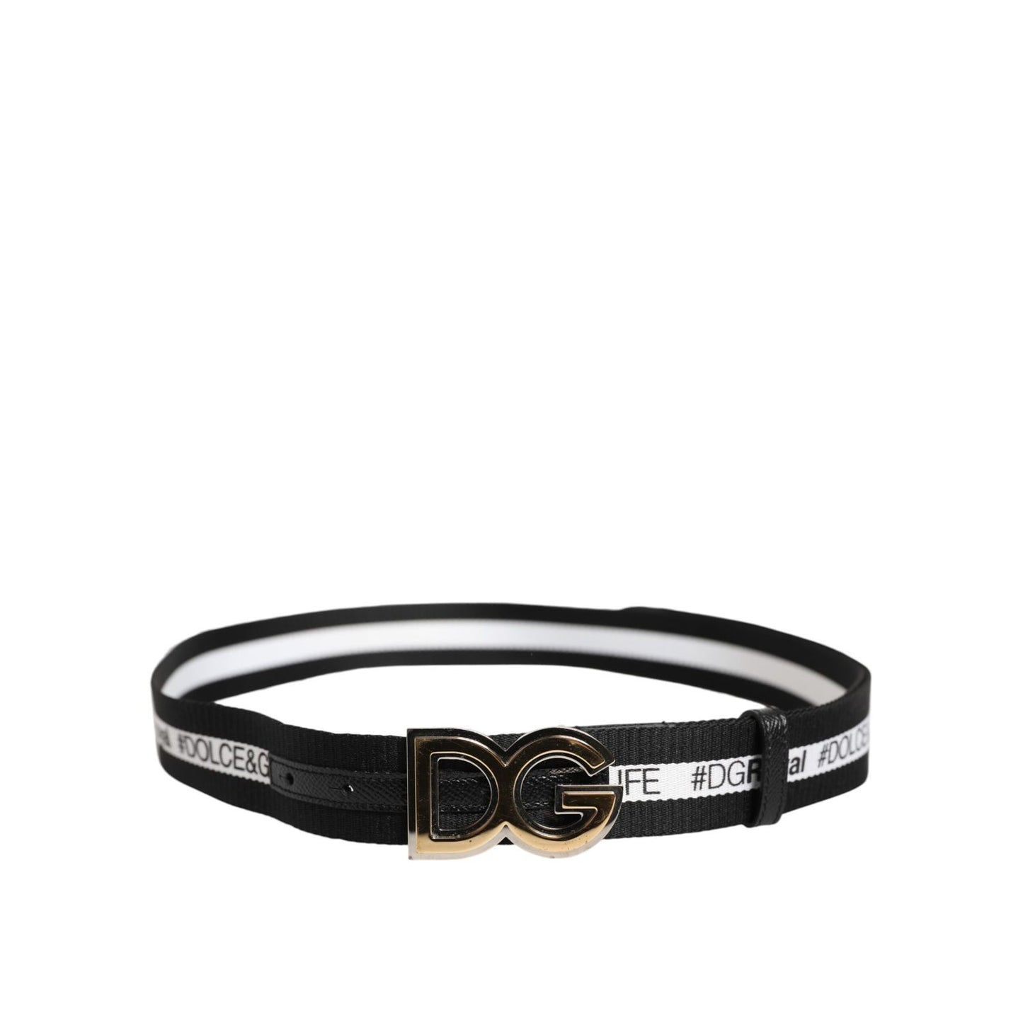 Dolce & Gabbana Black Cotton Gold Tone Metal DG Buckle Belt