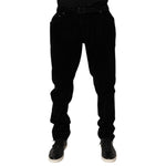 Dolce & Gabbana Black Cotton Slim Fit Denim Trouser Jeans with five-pocket design, button zip closure, and subtle stitching details.