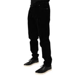 Dolce & Gabbana Black Cotton Slim Fit Denim Trouser Jeans with five-pocket design and button zip closure, perfect for smart-casual wear.