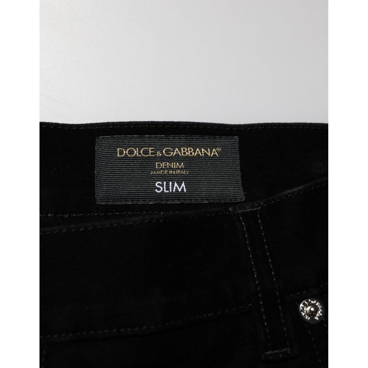 Dolce & Gabbana Black Cotton Slim Fit Denim Trouser Jeans label close-up